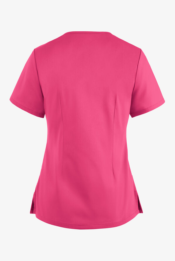 Butter-Soft STRETCH Women's 4-Pocket Smooth Face Zipper Scrub Top - Fuchsia - 4