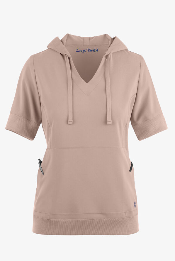 Easy STRETCH True Women's 3-Pocket Short Sleeve Pull-Over Scrub Hoodie - Mocha Meringue - 2