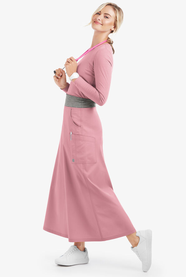 Butter-Soft STRETCH Women's 3-Pocket Ankle Length Scrub Skirt - Cosmo Pink / Silver Melange - 2