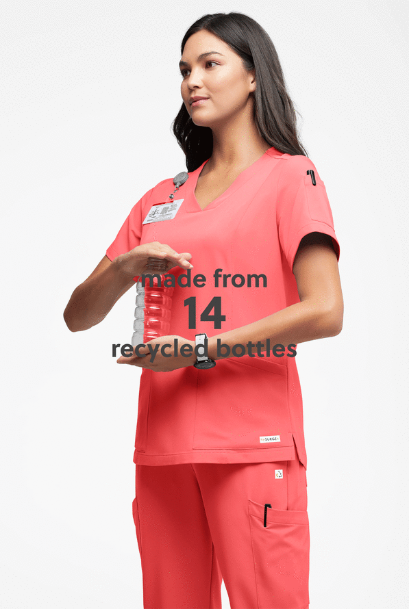 Blusa médica ReSurge Ruby con cuello en V y 5 bolsillos para mujer - Coral Fizz - 5