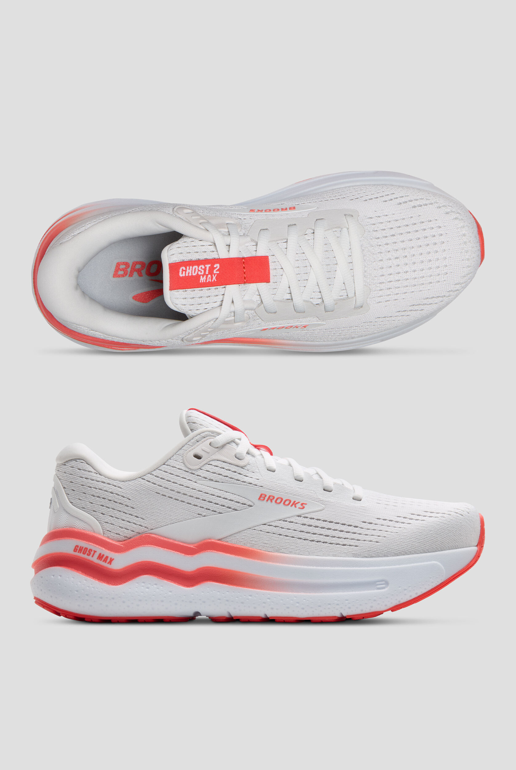 ゆか！ Brooks Women's Ghost Max 2 White/Hot Coral Athletic Lace Up