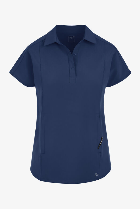 Easy STRETCH LEA Women's 3-Pocket Polo Collar Scrub Top - Navy - 1