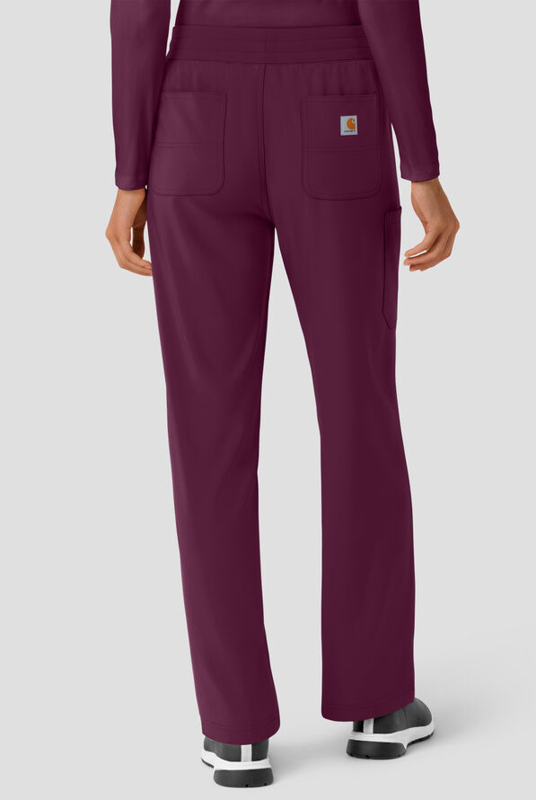Pantal&oacute;n m&eacute;dico Carhartt Cross-Flex Force STRETCH de corte acampanado estilo cargo con cord&oacute;n convertible y 6 bolsillos para mujer - Wine - 2