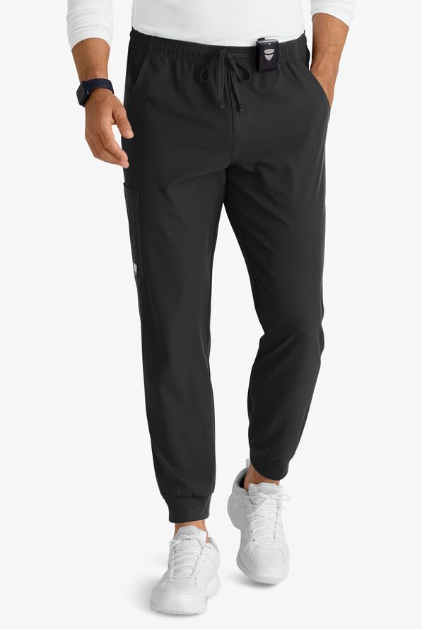 Skechers by Barco Structure Men's 3-Pocket STRETCH Cargo Jogger Scrub Pants - Short - Black - 1