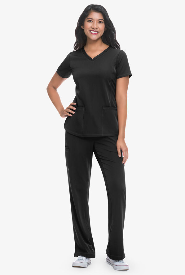 HH Works by Healing Hands Monica Women's 4-Pocket STRETCH V-Neck Scrub Top - Black - 2