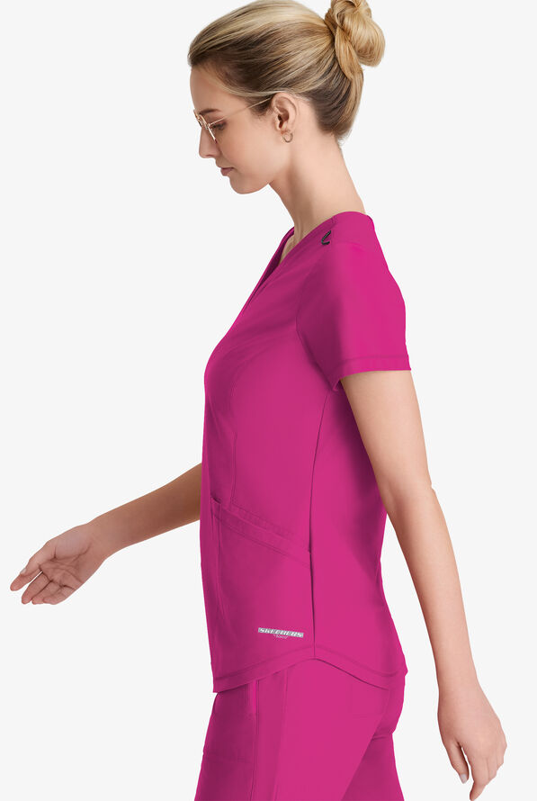 Skechers by Barco Slip-ins Serene Women's 3-Pocket STRETCH Gusset V-Neck Scrub Top - Deep Magenta - 4