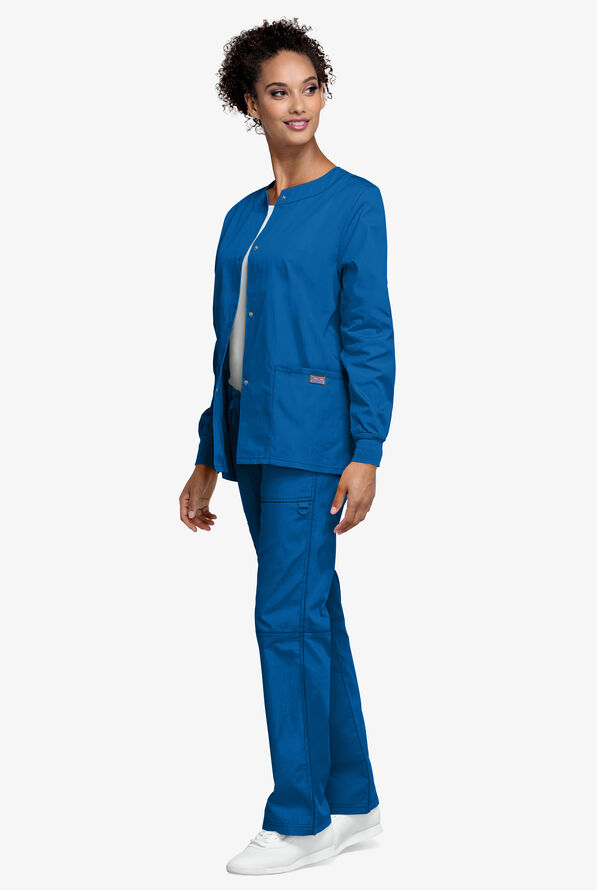 Cherokee Workwear Women's 3-Pocket Snap Front Scrub Jacket - Royal - 4