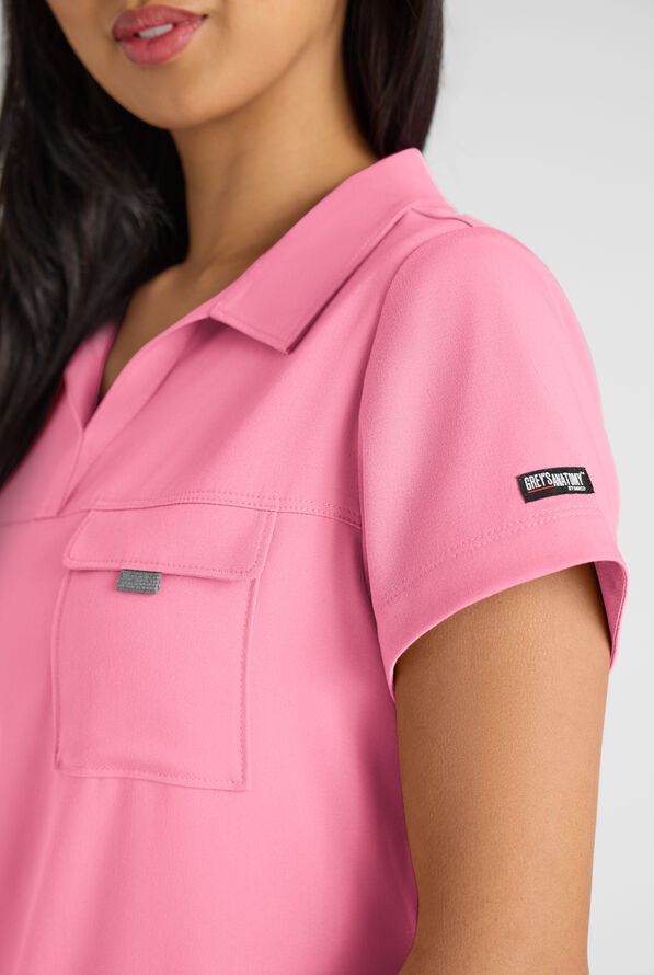 Grey's Anatomy by Barco Emerge Emery Women's 3-Pocket STRETCH Collar V-Neck Scrub Top - Glow Pink - 2