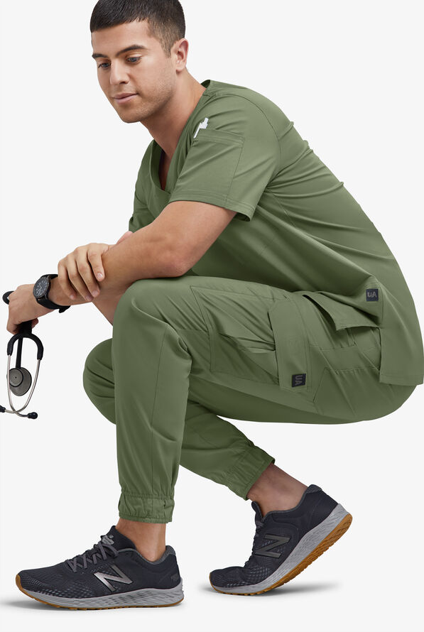 Butter-Soft STRETCH Men's 7-Pocket Cargo Jogger Scrub Pants - Light Olive - 4