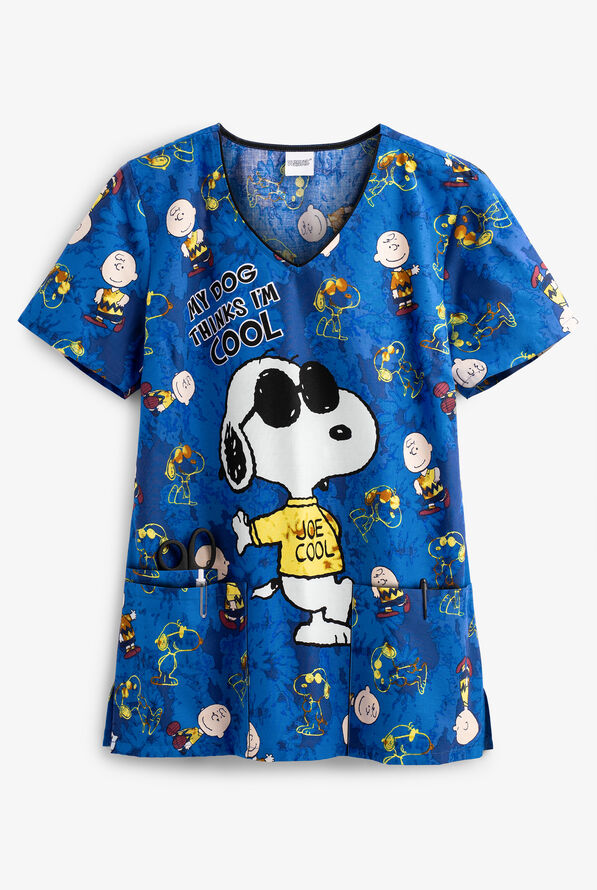 Cherokee Tooniforms Peanuts I'm Cool Women's 3-Pocket V-Neck Print Scrub Top - null - 1