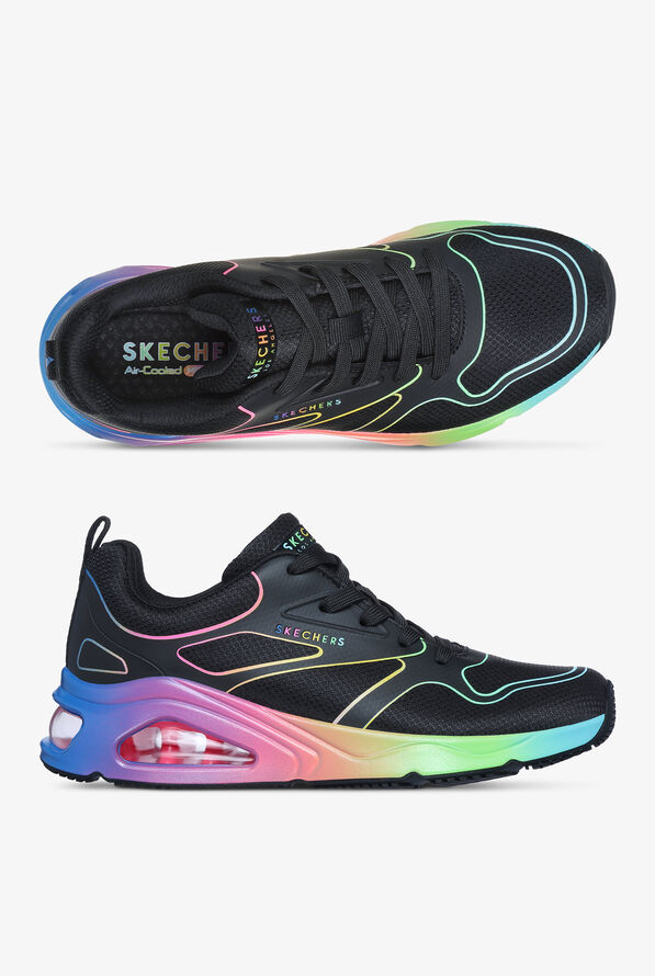 Skechers Street Women's TRES-AIR UNO - RAINBOW ROADS Black Athletic Lace Up Nursing Shoes - null - 1