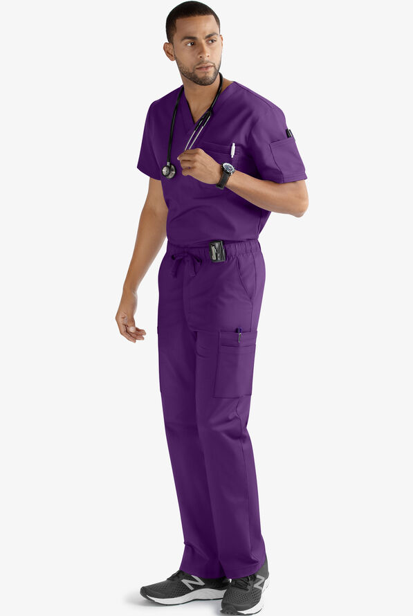 Butter-Soft STRETCH Men's 9-Pocket Zip Front Cargo Straight Leg Scrub Pants - Eggplant - 2