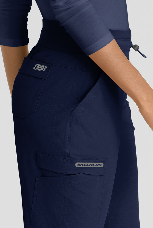 Skechers by Barco Ripstop Explore Women's 5-Pocket STRETCH Cargo Fit & Flare Scrub Pants - Petite - Navy - 2