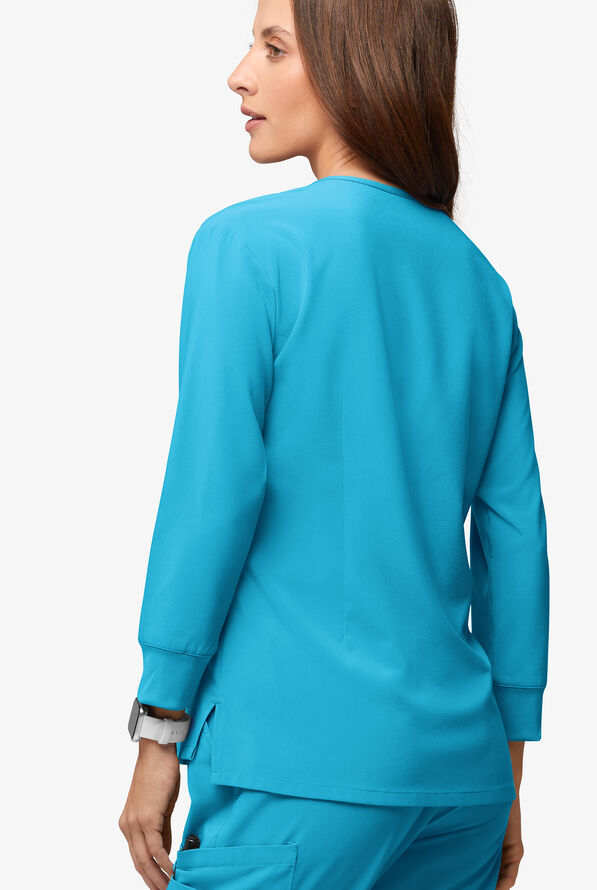 Easy STRETCH Women's Josie 2-Pocket Relaxed 3/4" Sleeve Scrub Top - Turquoise - 3