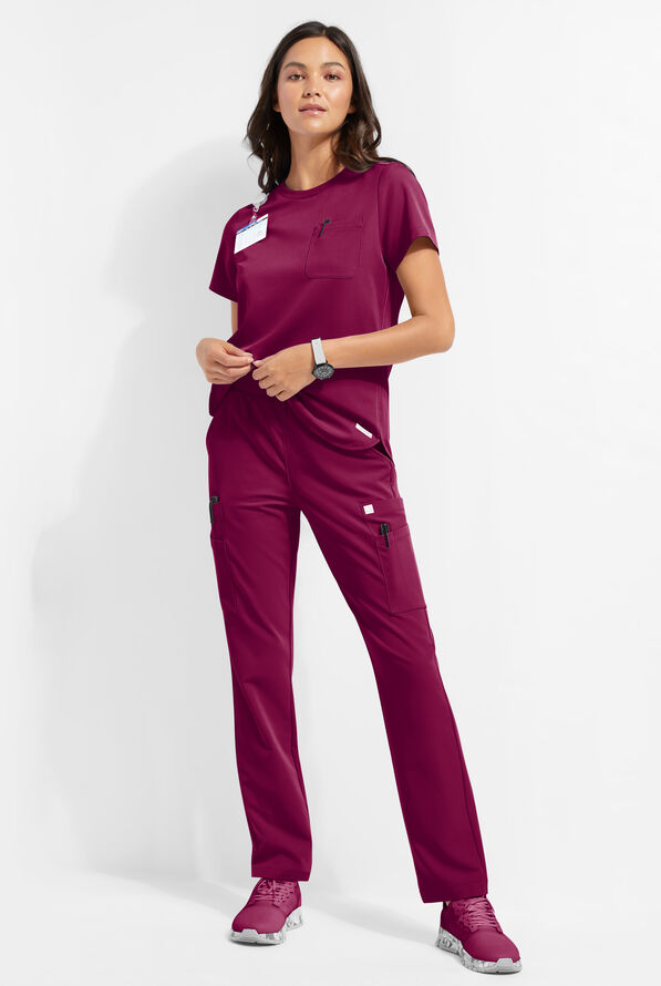 ReSurge Citrine Women's 1-Pocket Crew Neck Tuck In / Wear Out Scrub Top - Atomic Red - 4