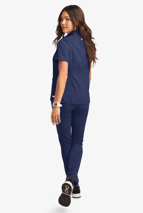 Butter-Soft Women's 5-Pocket Zipper Neck Short Sleeve Scrub Top **Slightly IRREGULAR** - Navy - 4