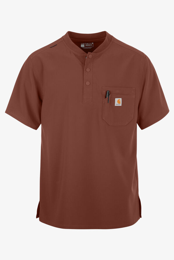 Carhartt Cross-Flex Men's 3-Pocket STRETCH Zip Pocket Henley Banded Collar Scrub Top - Sable - 1