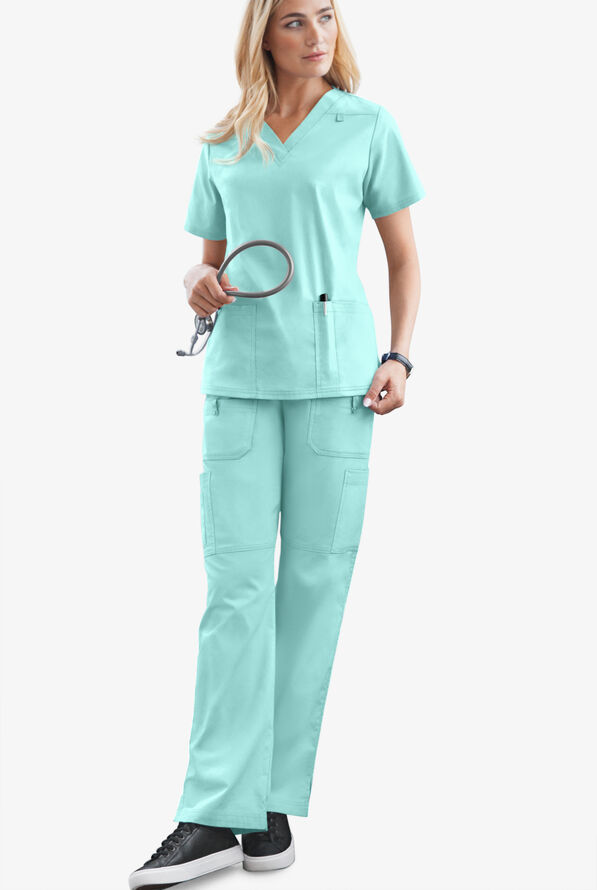 Butter-Soft STRETCH Women's 10-Pocket Drawstring Scrub Pants - Tall - Sea Frost - 2