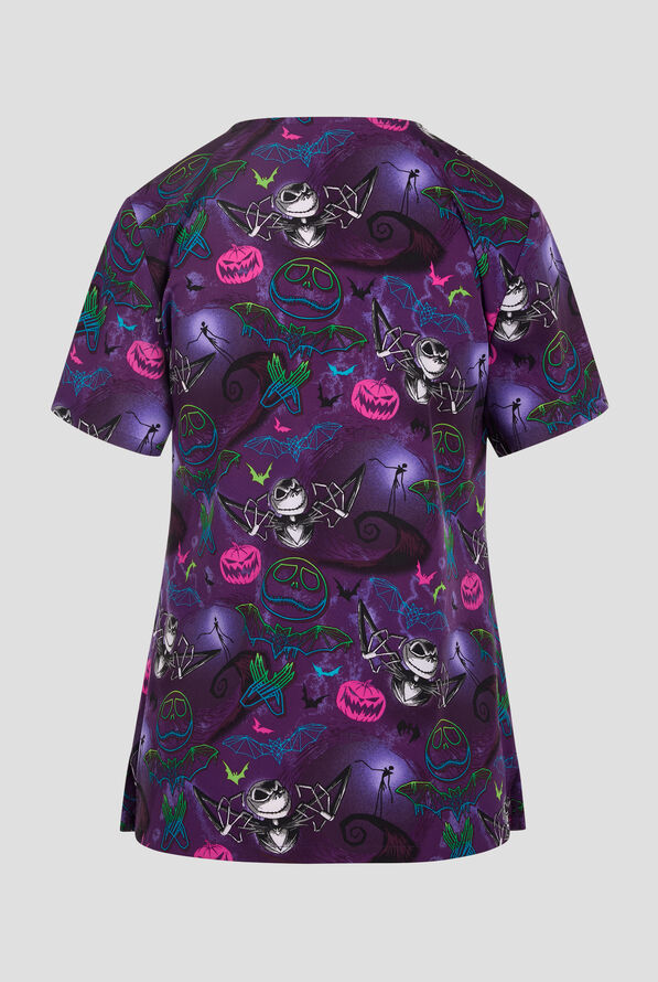 Tooniforms Disney's Ghost-like Charm Women's 2-Pocket STRETCH V-Neck Print Scrub Top - null - 2