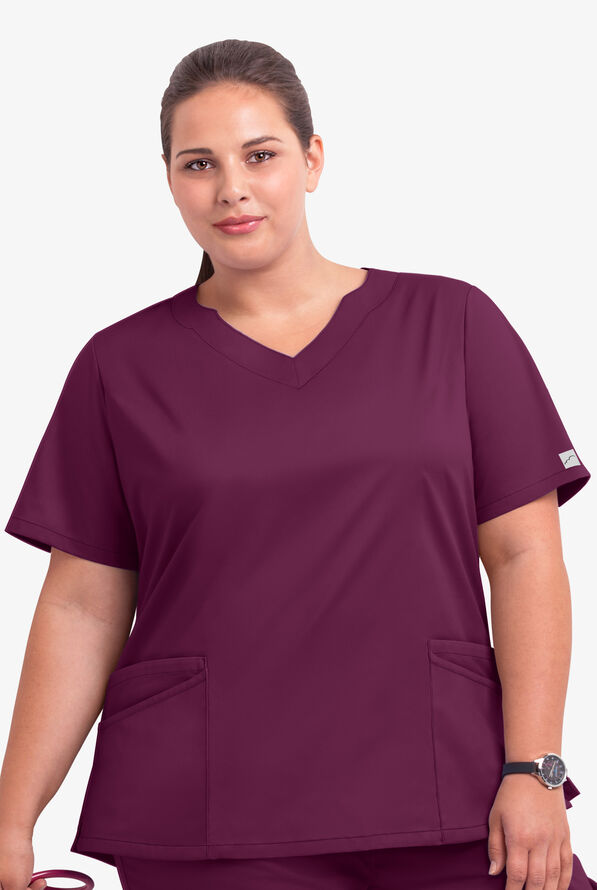 Butter-Soft Core Women's 4-Pocket Scallop Neck Scrub Top - Wine - 4