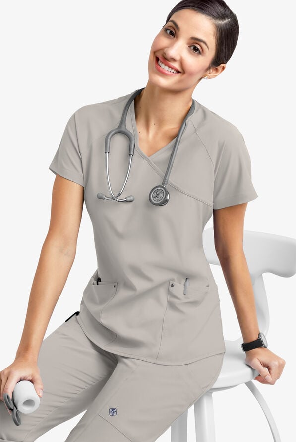Easy STRETCH Cara Women's 4-Pocket Raglan Scrub Top - Lunar Grey - 6