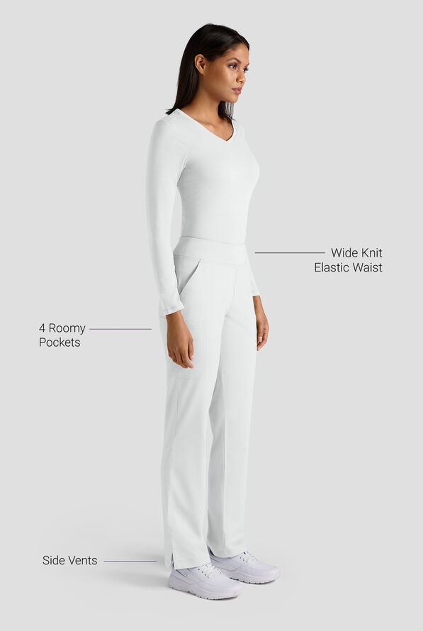 Butter-Soft STRETCH Women's 4-Pocket Knit Waistband Yoga Scrub Pants - Tall - White - 3