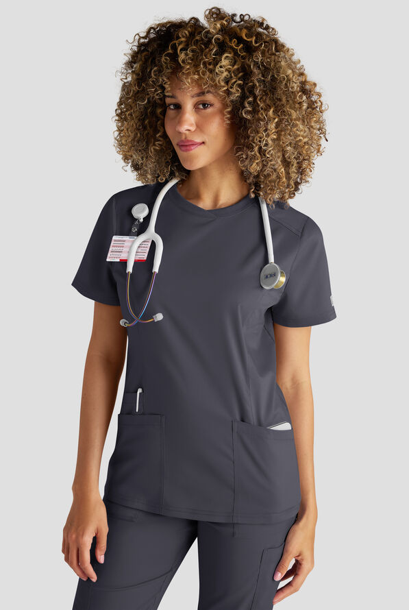 Butter-Soft STRETCH FLXTEK+ Women's 3-Pocket Crew Neck Scrub Top - Pewter - 1