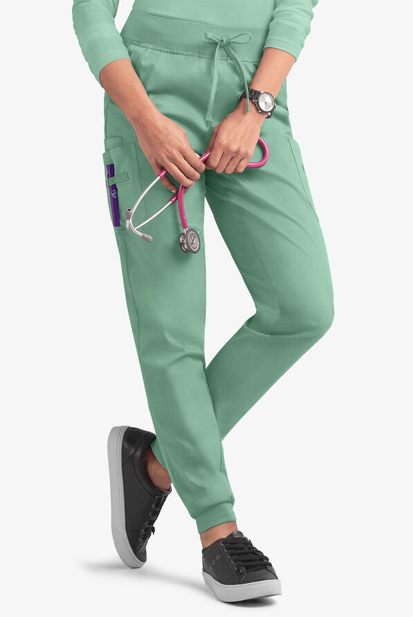 Butter-Soft STRETCH Women's 5-Pocket Cargo Jogger Scrub Pants - Petite - Water Mint - 1