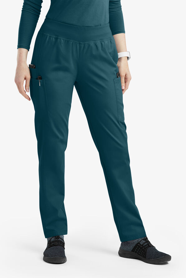 Pantalón médico Butter-Soft Originals de tiro medio estilo yoga con piernas entalladas y 5 bolsillos para mujer - Caribbean Blue - 1