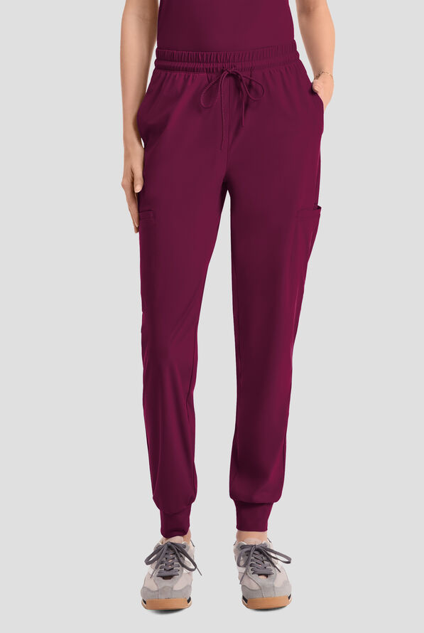 Infinity PURSUIT Women's 5-Pocket STRETCH Drawstring Jogger Scrub Pant - Wine - 1