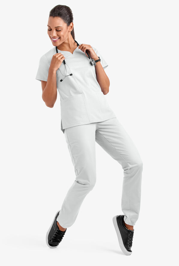 Butter-Soft STRETCH Women's 4-Pocket Sweetheart Neck Scrub Top - White - 3