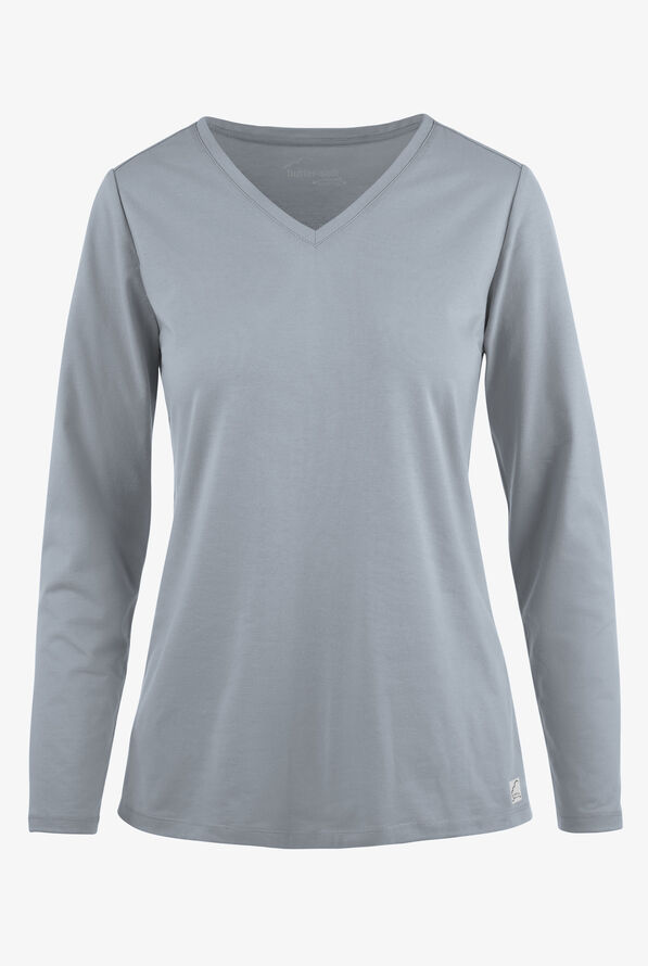 Butter-Soft STRETCH Women’s Cotton-Rich V-Neck Knit Underscrub - Silver - 1