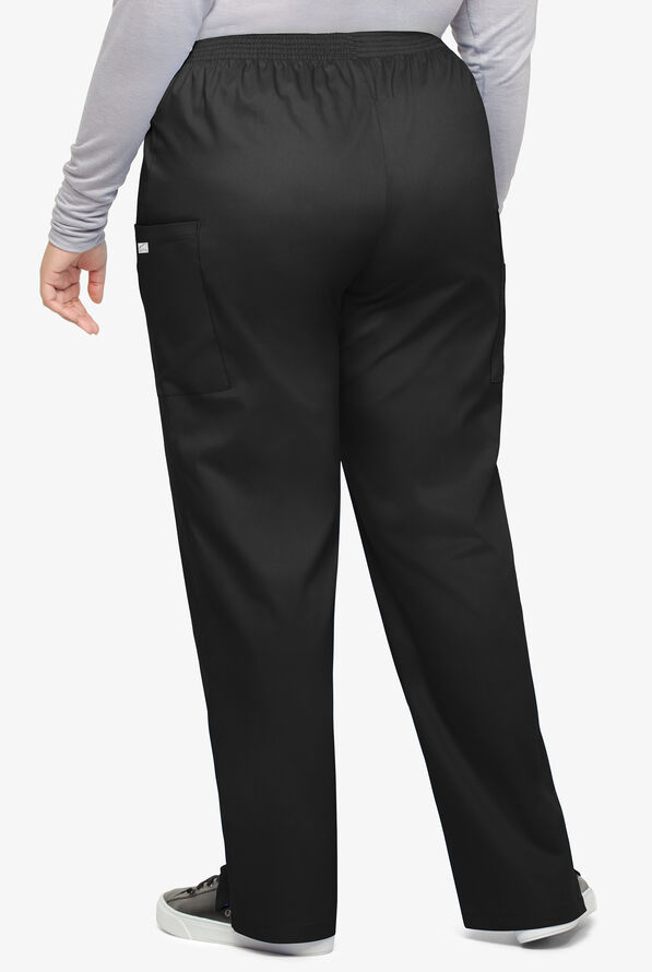 Butter-Soft STRETCH Women's 3-Pocket Plus Size Pull On Scrub Pants - Petite - Black - 2