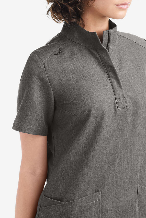 Movement by Butter-Soft Lyrae Women’s 6-Pocket Zip Closure Neck Scrub Top - Graphite Heather - 4