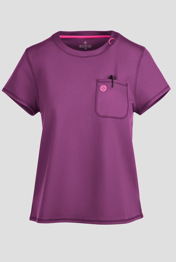 Blusa m&eacute;dica Med Couture Amp Knit STRETCH con cuello redondo y 2 bolsillos para mujer - Plum Royale - 1