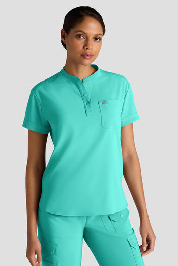 Blusa m&eacute;dica Easy STRETCH tipo henley con 1 bolsillo para mujer