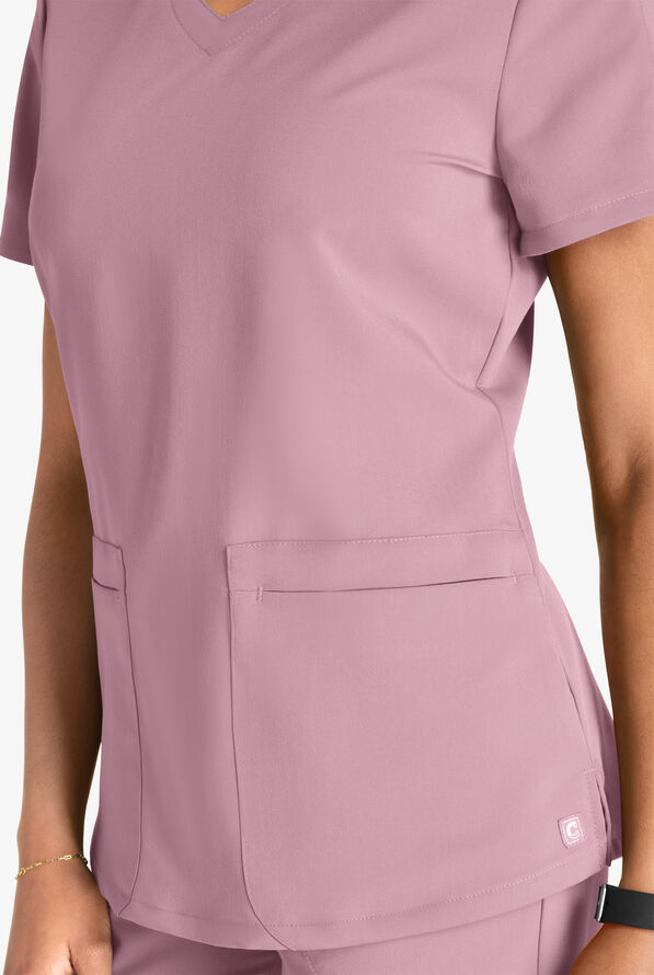 Cherokee Atmos Women's 2-Pocket STRETCH Coolmax V-Neck Scrub Top - Mauve Haze - 2