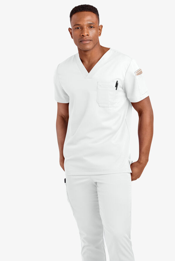 Advantage STRETCH Men's 4-Pocket V-Neck Scrub Top - White - 2
