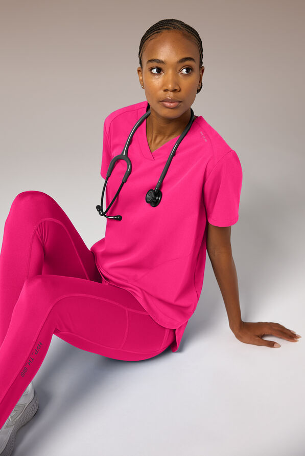 Hypothesis Beta V-Shell Women's 2-Pocket Relaxed Fit Tunic Scrub Top - Reactive Pink - 6