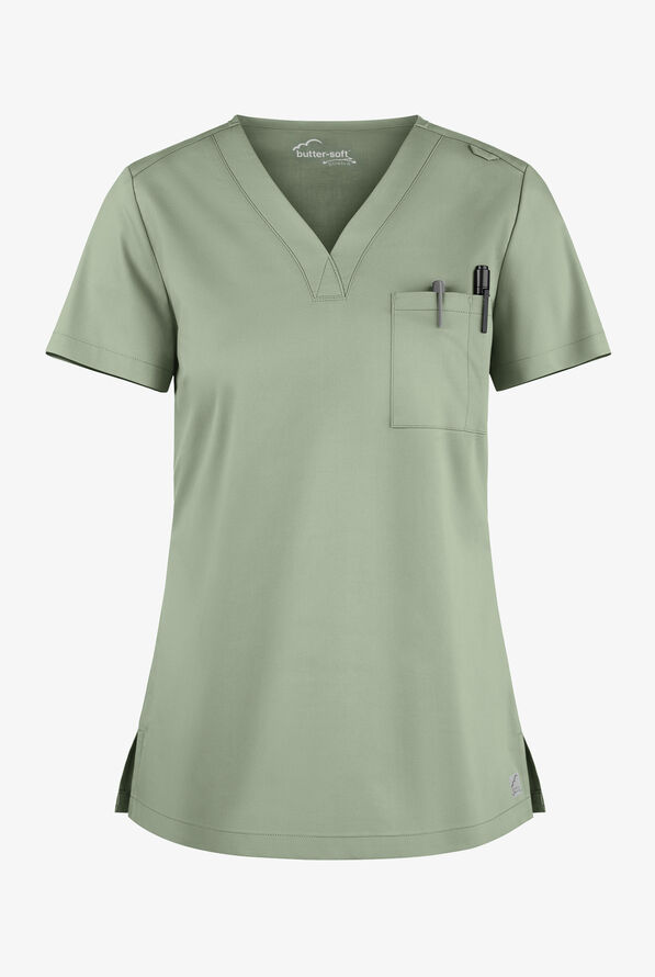 Blusa médica UA Butter-Soft STRETCH con cuello en V y 1 bolsillo para mujer - Sage Green - 1