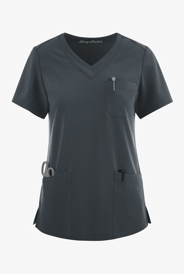 Easy STRETCH Tessa Women's 5-Pocket V-Neck Scrub Top - Pewter - 1