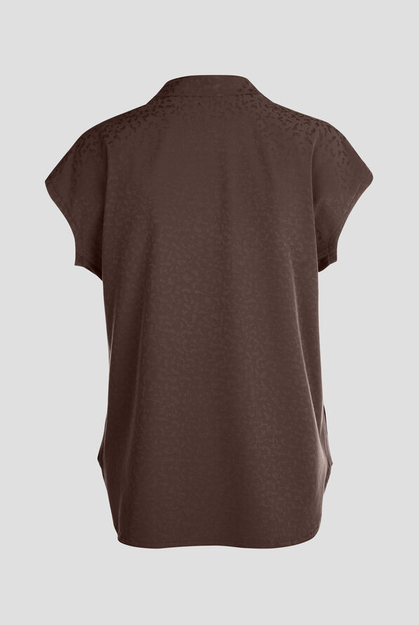 Blusa m&eacute;dica Zavate Ava Therese Cheetah Jacquard Piper STRETCH con cuello mao y 2 bolsillos para mujer - Espresso - 2