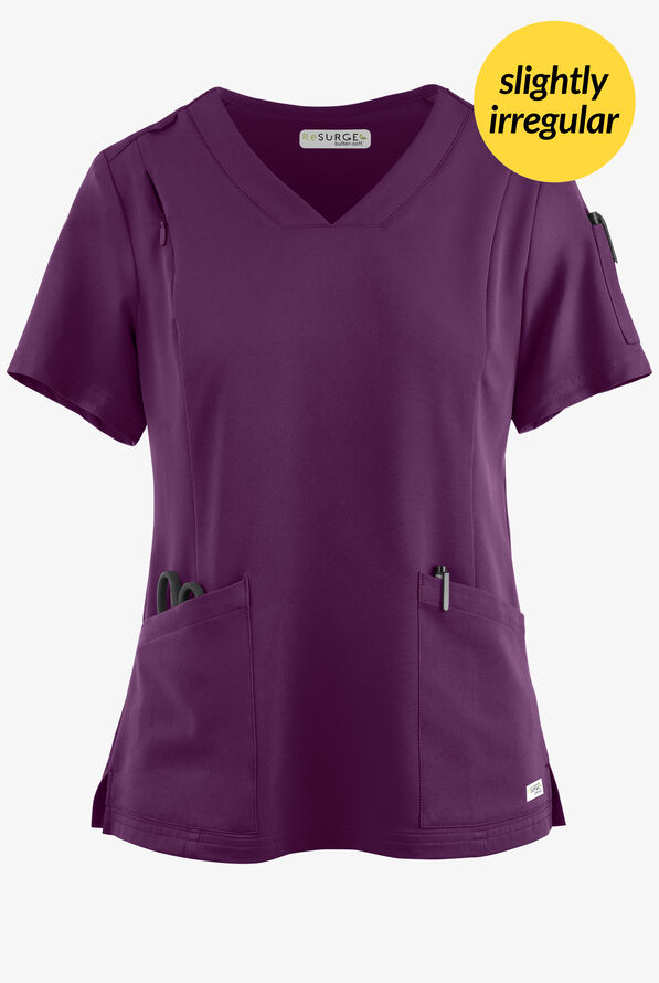 Butter-Soft Women's 6-Pocket V-Neck Scrub Top **Slightly IRREGULAR** - Eggplant - 1