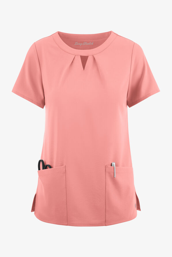 Easy STRETCH Salma Women’s 3-Pocket Keyhole Neck Scrub Top - Autumn Coral - 1
