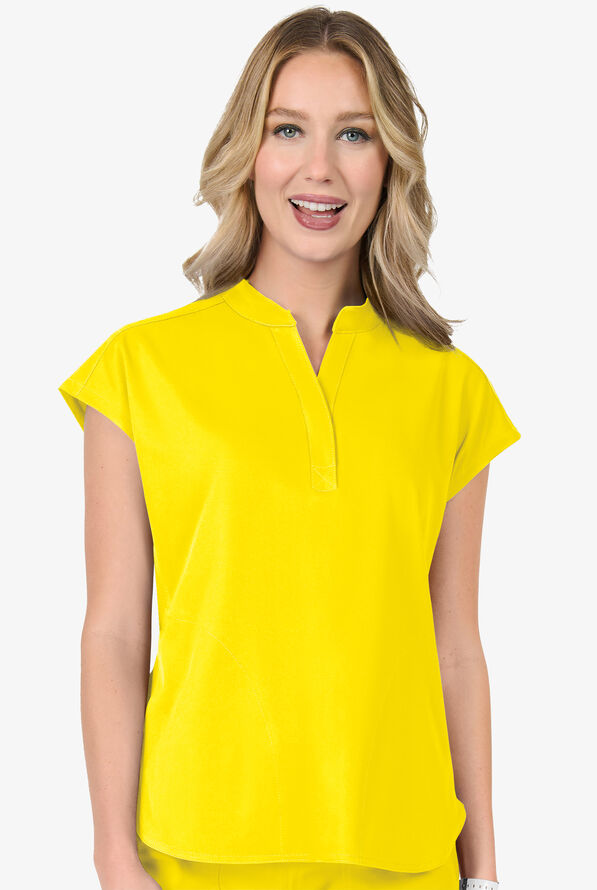 Blusa m&eacute;dica Zavate Ava Therese Piper STRETCH con cuello mao y 2 bolsillos para mujer - Blazing Yellow - 2