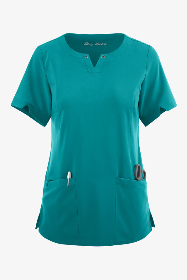 Blusa médica Easy STRETCH Amber con cuello con muesca y 4 bolsillos para mujer - Teal - 1