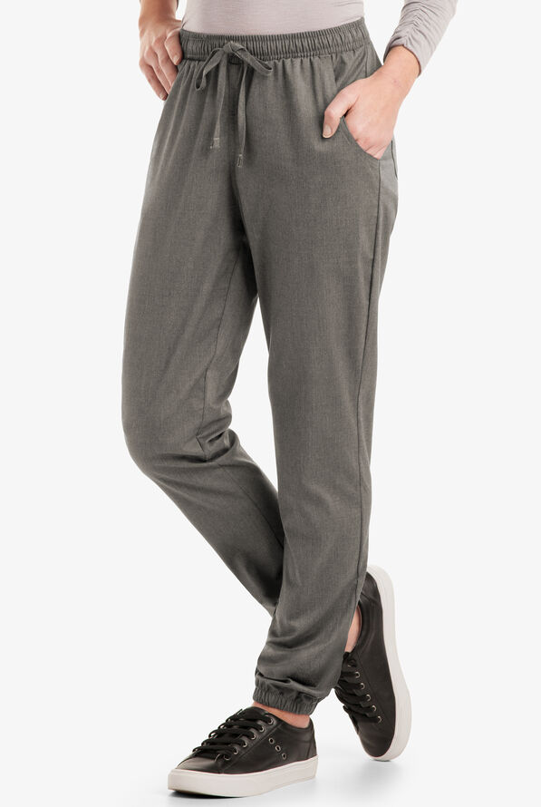Butter-Soft STRETCH Women's 5-Pocket Jogger Scrub Pants - Petite - Heather Grey - 1