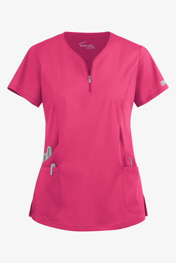 Butter-Soft STRETCH Women's 4-Pocket Curved Neck Zipper Scrub Top