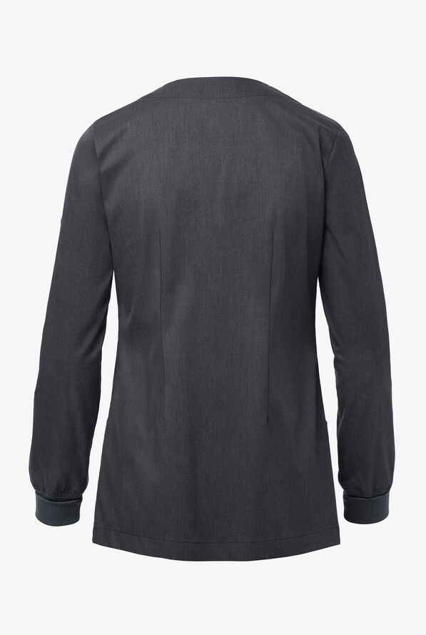 Butter-Soft STRETCH Women's 2-Pocket Long Sleeve Snap Front Scrub Jacket - Heather Charcoal - 4