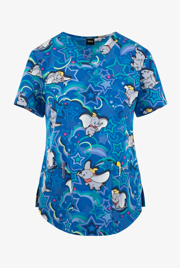 Tooniforms Disney's Dumbo High Flying Circus Women's 2-Pocket STRETCH V-Neck Print Scrub Top - null - 1